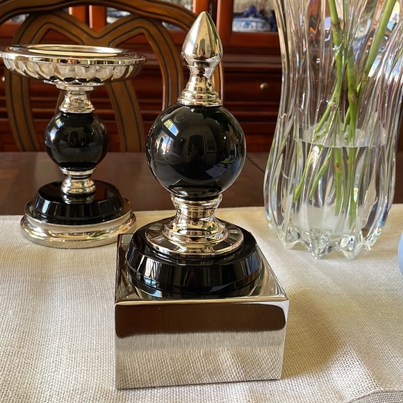 Art Deco silver color and black table shelf sculpture decor accent display - Picture 2 of 8